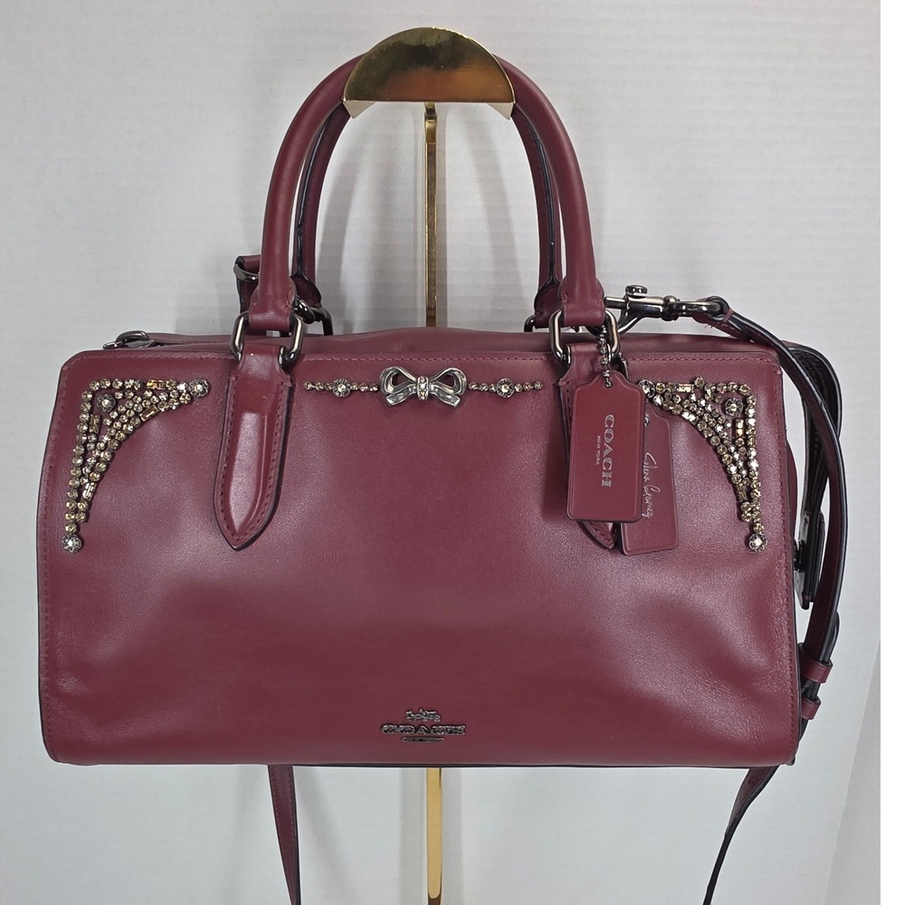 Coach Selena Gomez Selena Grace‎ Burgundy Leather Crystal Satchel Bag 24052